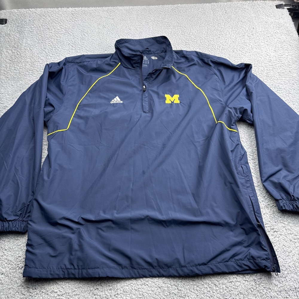 Michigan Wolverines 1/4 Zip Pullover Adidas Climalite Mens XL Jacket Windbreaker